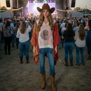 UPCYCLED Lainey Wilson Poncho Top OS